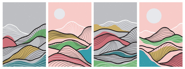 Japanese background with line wave pattern vector. Abstract template with geometric pattern. Mountain layout design in oriental style.