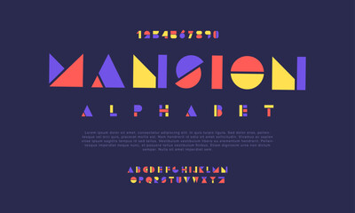 Mansion creative geometric modern urban alphabet font. Digital abstract futuristic, fashion, sport, minimal technology typography. Simple numeric vector illustration
