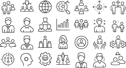 Human line icons set with editable stock. Team, man, group, vector collections.