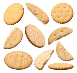 Set with delicious crackers isolated on white