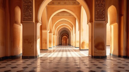 Fototapeta na wymiar Beige arch Inside the Arabian Palace, free space, in photographic style