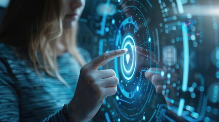 Businessman holding a virtual hologram icon with text "AI" in his hand and digital glowing technology in the style of a futuristic concept