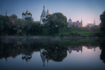 Kolomna town in Moscow Oblast at dusk. Famous landmarks of city center - 756853777