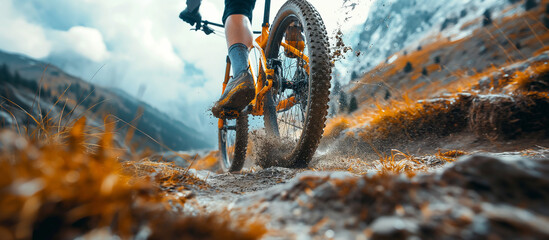 A biker climbing to mountain