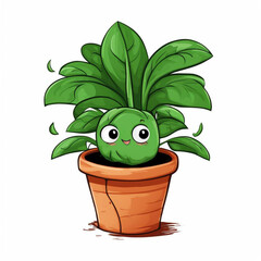 Cute kawaii kohlrabi plant in pot illustration