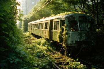 Fototapeta premium 電車, 壊れた, 線路, 乗り物, 廃棄, Train, Broken, Railroad Tracks, Vehicle, Disposal