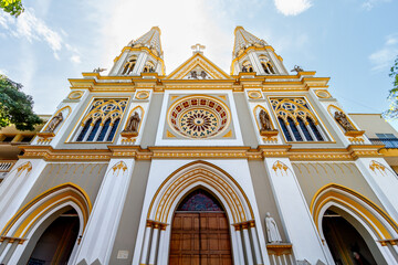Facade of the main church in Andes, Colombia