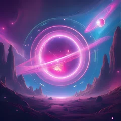 Foto op Plexiglas Magic portals fantasy teleports or alien planet Alien planet cartoon space landscape with pink- generated by ai © CarlosAlberto