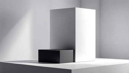 Fototapeta premium Minimalist composition with geometric shapes, featuring light and shadow play in a monochromatic setting.