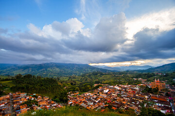 Panoramic view of Jerico, Colombia, during sunset