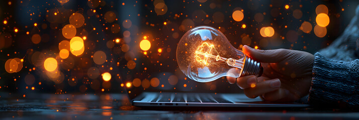  Businessman Hand holding Light Bulb with a Laptop ,
Planet Unplugged Dimmed Hopes Brightened Dreams - obrazy, fototapety, plakaty