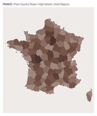 France plain country map. High details. Solid regions style. Shape of France. Vector illustration.