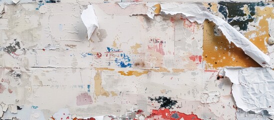 A close up of torn paper on a wall, showcasing a unique pattern of torn edges. The torn paper resembles a piece of art, with its intricate fontlike details creating a visually appealing display