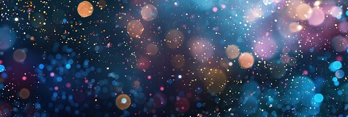 Abstract background with sparkly bokeh lights and stars.