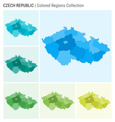 Czech Republic map collection. Country shape with colored regions. Light Blue, Cyan, Teal, Green, Light Green, Lime color palettes. Border of Czech Republic with provinces for your infographic. - obrazy, fototapety, plakaty