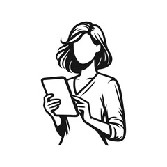 Businesswoman working with laptop and phone vector drawing