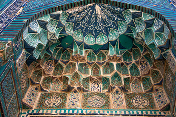 Beautiful details of the mausoleums of Shahi Zinda, Samarkand, Uzbekistan.