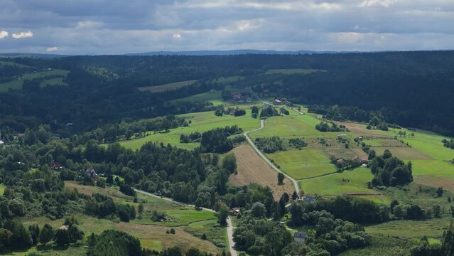Beautiful Landscape Road Forest Mountains Bieszczady Bircza Aerial View Poland