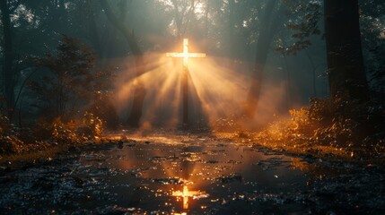 The Easter Religious background with the Christian Cross The Stairway to heaven is a spiritual concept, the stairway to the light of spiritual fantasy, the Dundar effect, the light of Jesus