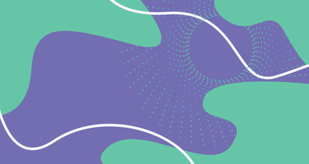 Freeform Splash Drops Green and Purple, Flat Background with Swirling Dots