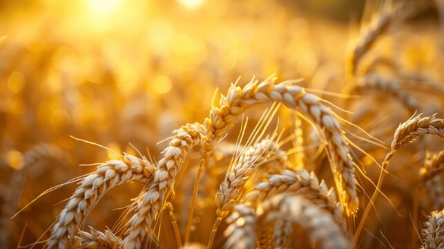 Close-up of wheat field at sunset