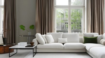 Fototapeta na wymiar beautiful living room with white sofa
