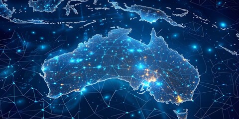 Mapping Australia's Global Connectivity Through Cyber Technology and Business Exchange. Concept Technology, Business Exchange, Cyber Connectivity, Global Mapping, Australia