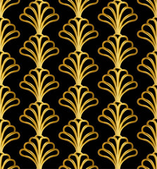 Gold Art Deco Style Seamless Repeat Pattern on Black Background