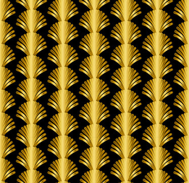 Gold Art Deco Style Seamless Repeat Pattern on Black Background