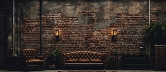 Grunge street interior with a brick wall