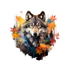 Wolf head designs for Sublimation Printing on clean background. Wild Animals. Illustration, Generative AI.