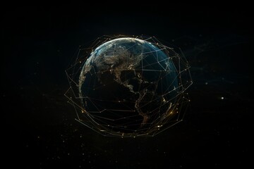 global network concept with Earth and connection lines on a dark background