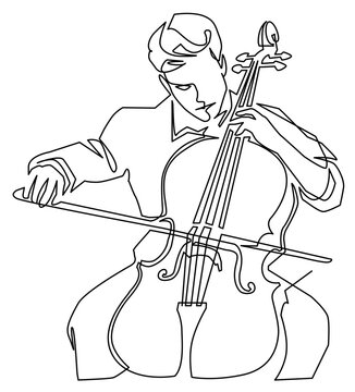 cellist playing cello single line art clip art preview