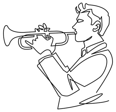 line art trumpet player blowing instrument clip art preview