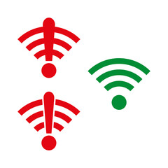 WiFi icons red and green. Wireless connectivity strength. Internet network access. Vector illustration. EPS 10.