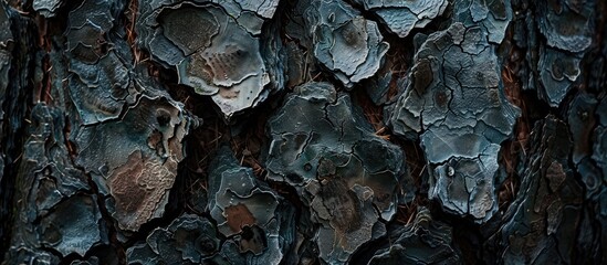A detailed closeup of the bark on a tree trunk resembling a unique pattern similar to that of an...