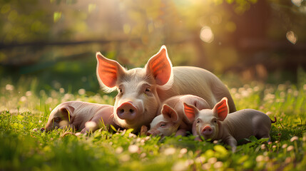 A cheerful pink piglet smiling directly at the camera, Control system recycling and transformation with energy saving to help with environmentally