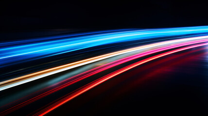 Abstract curve Light Trails, colorful luminous long exposure  motion shape, high speed light streaks effects on black reflection floor background