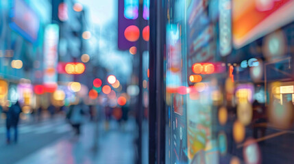 A detailed photo of a street corner depicting how augmented reality can be used for advertising and marketing. Virtual billboards and ads can be projected onto buildings blending