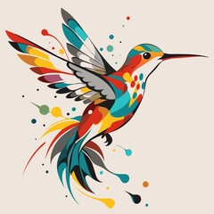 Fototapeta premium Fantasy world. Vector illustration of paradise hummingbird bird isolated on a gray background. Abstract drawing. SVG version.