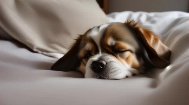 Sleeping dog on a cozy bed, capturing a serene pet moment