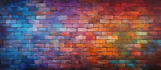 A vibrant brick wall with shades of magenta, violet, and electric blue. The sky is a beautiful...