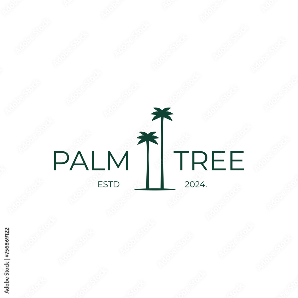 Poster simple retro palm tree logo design on isolated background