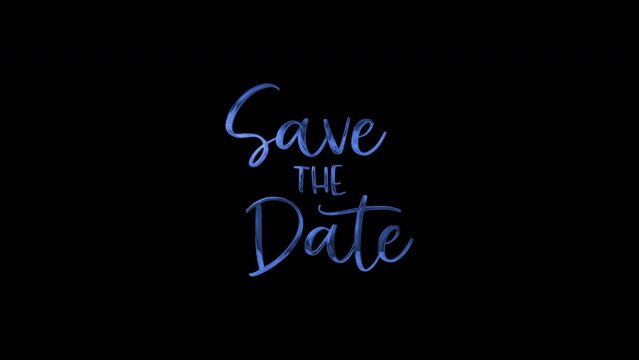 Animated close up of save the date text on black background, perfect for wedding invitations or event announcements, elegant and stylish.