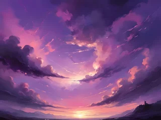 Zelfklevend Fotobehang abstract purple sky, Sunset Sky Amidst Dramatic Cloudscape © atosuwan