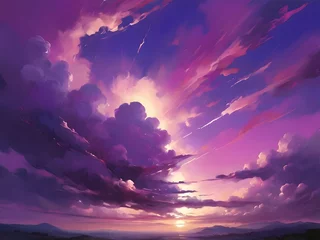 Schilderijen op glas abstract purple sky, Sunset Sky Amidst Dramatic Cloudscape © atosuwan