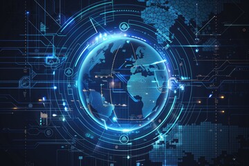 A blue globe with a lot of lines and dots surrounding it by AI generated image