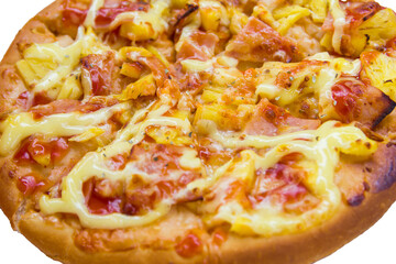 Delicious italian pizza with ham and pineapple