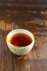 Japanese red Houji tea on a table
