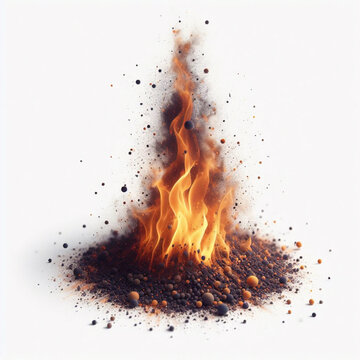 Icono de llama de fuego 3D con chispas rojas ardientes aisladas sobre fondo blanco